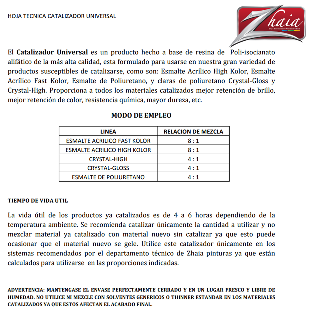 Catalizador Universal 500 Ml